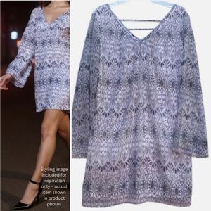 Pink Owl Dress M Black White Floral Scroll Print Sheer Overlay